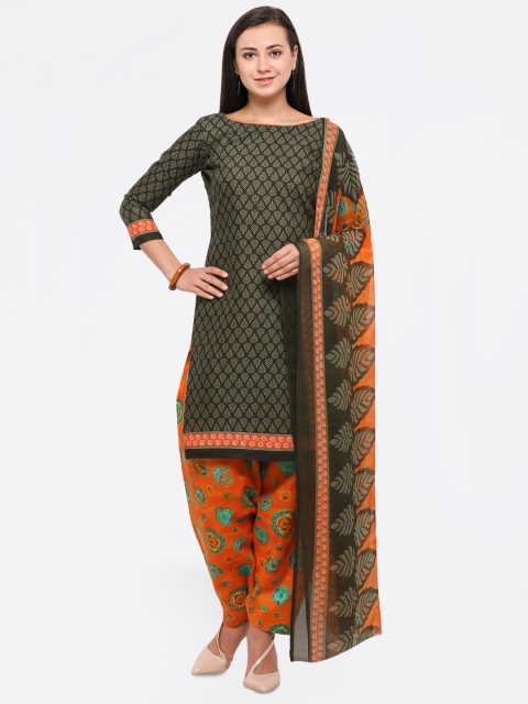 

Saree mall Green & Orange Cotton Blend Unstitched Dress Material