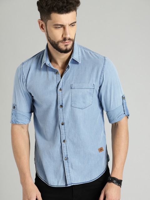

Roadster Men Blue Regular Fit Solid Denim Casual Shirt