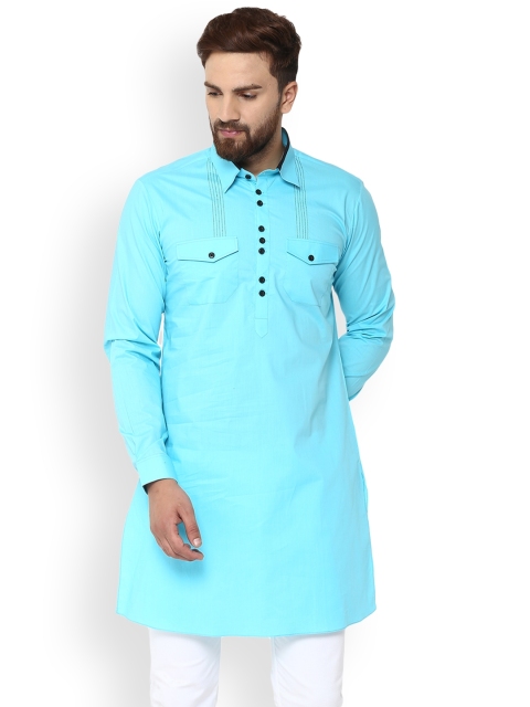 

See Designs Men Turquoise Blue Solid A-Line Kurta