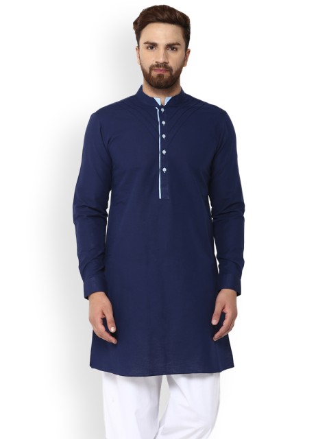 

See Designs Men Navy Blue Solid A-Line Kurta