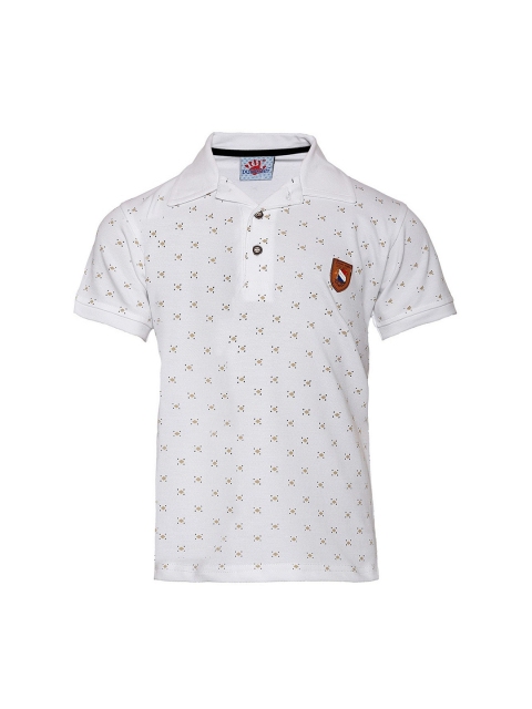 

Punkster Boys White Printed Polo Collar T-shirt