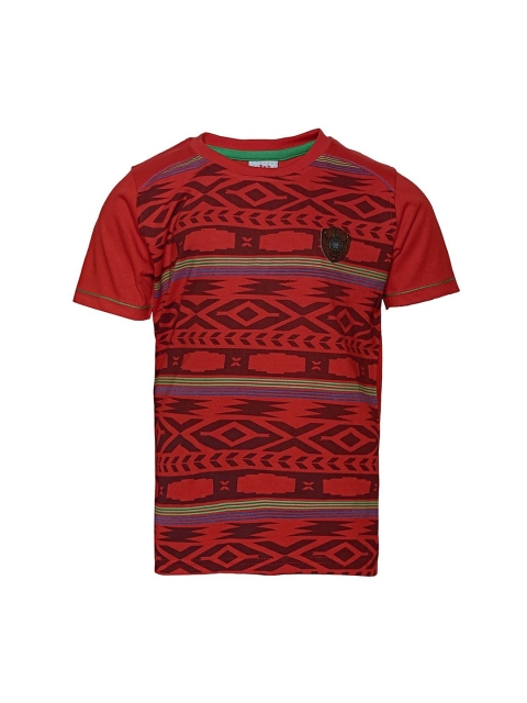 

Punkster Boys Red Aztec Print Round Neck T-shirt