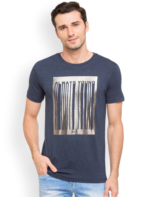 

Globus Men Blue & Gold Printed Round Neck T-shirt