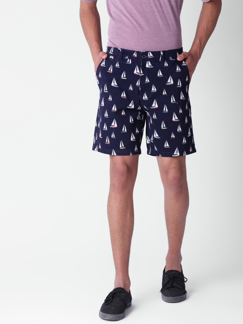 

FOREVER 21 Men Navy Blue Printed Regular Fit Chino Shorts