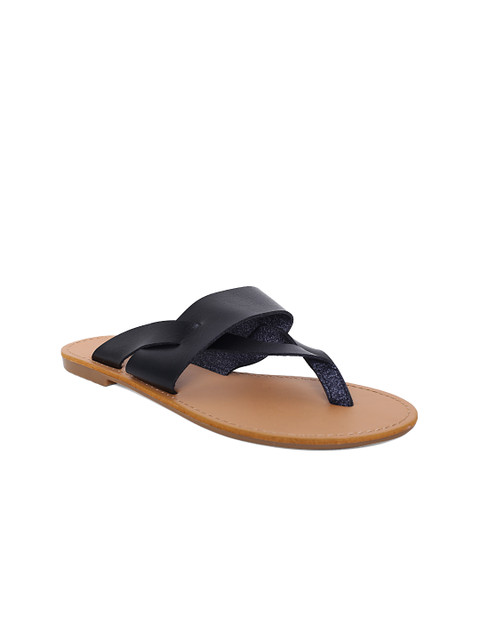 

FOREVER 21 Women Black Solid T-Strap Flats