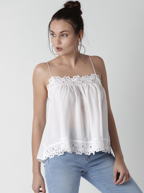

FOREVER 21 Women White Self Design A-Line Top
