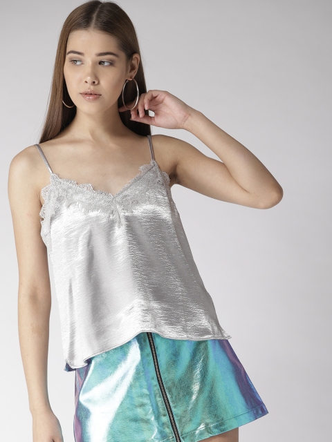 

FOREVER 21 Women Silver Solid A-Line Top