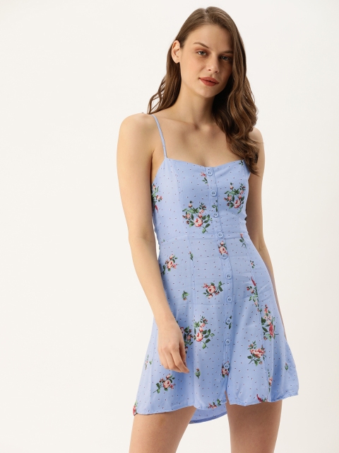 

FOREVER 21 Women Blue & Red Printed Knitted Fit and Flare Dress