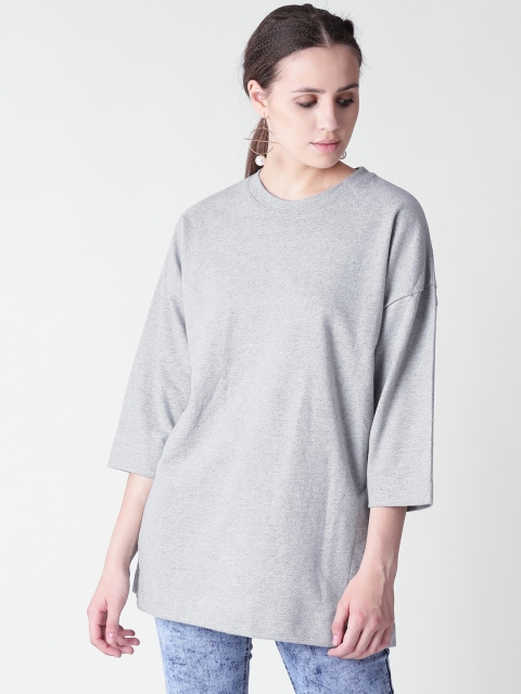 

FOREVER 21 Women Grey Melange Solid Sweatshirt