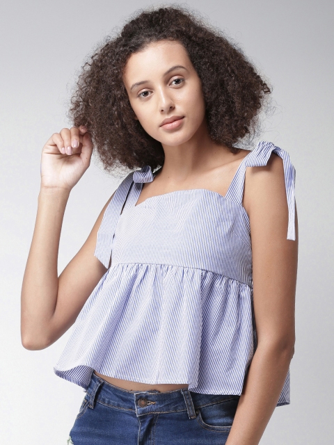 

FOREVER 21 Women Blue Striped Top