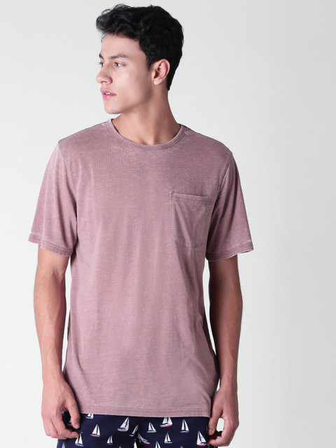 

FOREVER 21 Men Mauve Solid Round Neck T-shirt