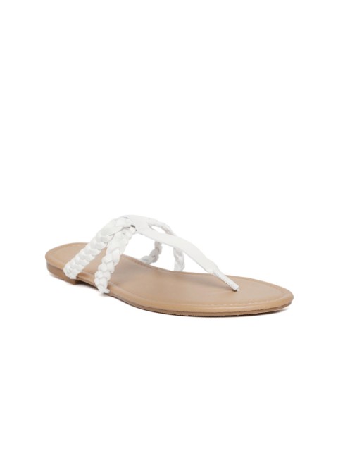 

FOREVER 21 Women White Braided T-Strap Flats