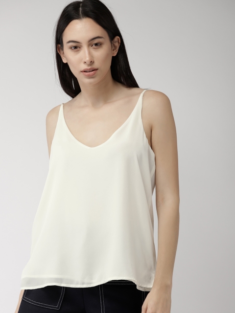 

FOREVER 21 Women Off-White Solid A-Line Top