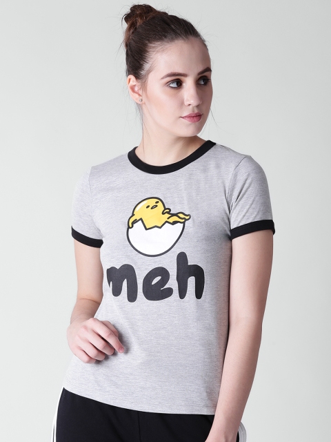 

FOREVER 21 Women Grey Melange Printed Round Neck T-shirt
