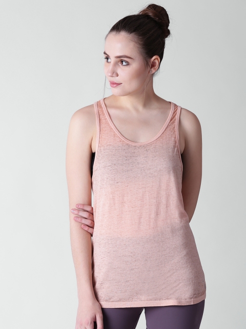 

FOREVER 21 Women Peach-Coloured Solid Styled-Back Top