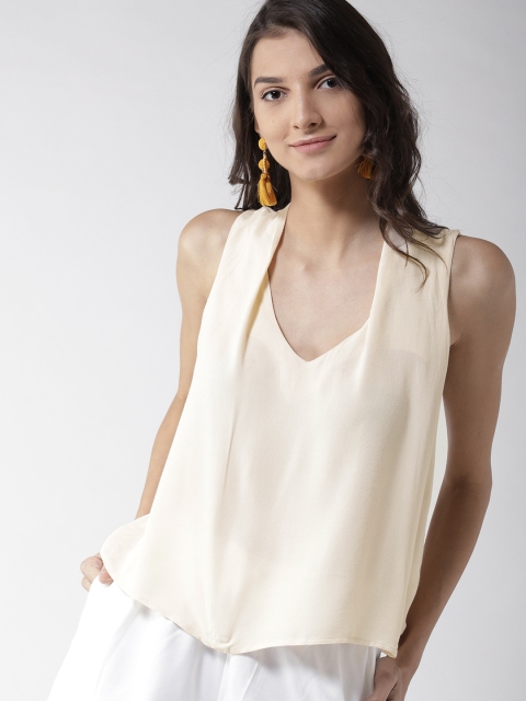 

FOREVER 21 Women Beige Solid A-Line Top