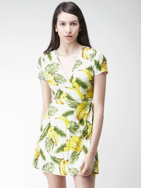 

FOREVER 21 Women White Printed Wrap Dress