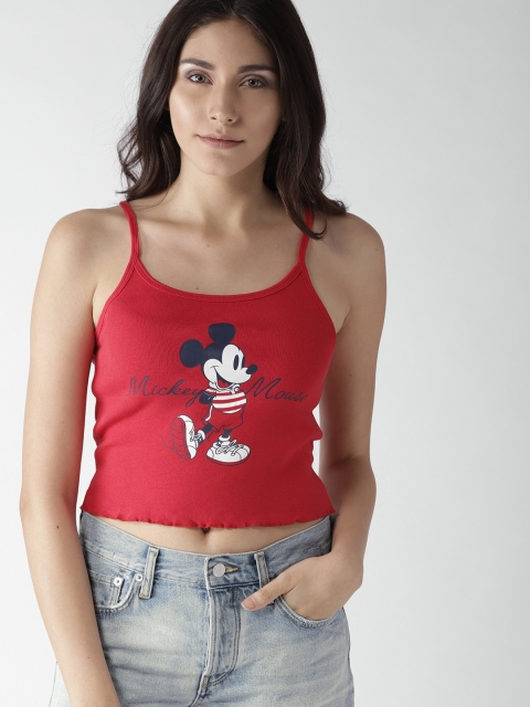 

FOREVER 21 Women Red Printed Crop Pure Cotton Top