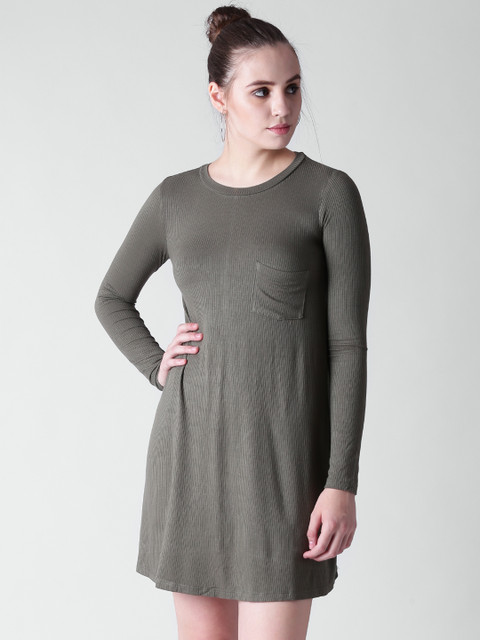 

FOREVER 21 Women Olive Green Solid Mini A-Line Dress