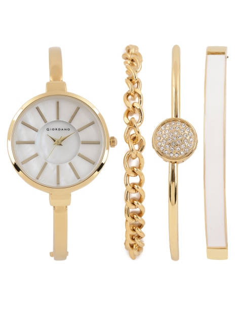 

GIORDANO Women White Analogue Watch with 3 Bracelets C2068-11