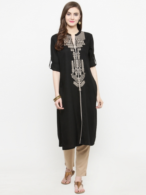 

Varanga Women Black & Beige Embroidered Kurta with Trousers