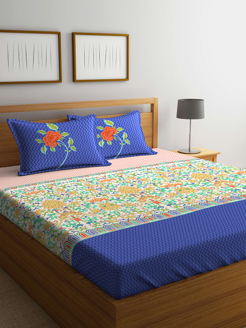 

Portico New York Blue & Green Solid Flat 144 TC Cotton 1 Extra Large Bedsheet with 2 Pillow Covers