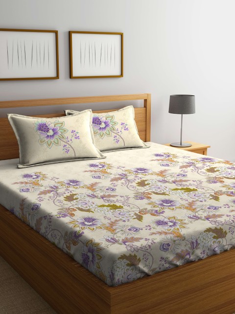 

Portico New York Cream-Coloured & Purple Solid Flat 144 TC Cotton 1 Extra Large Bedsheet with 2 Pillow Covers