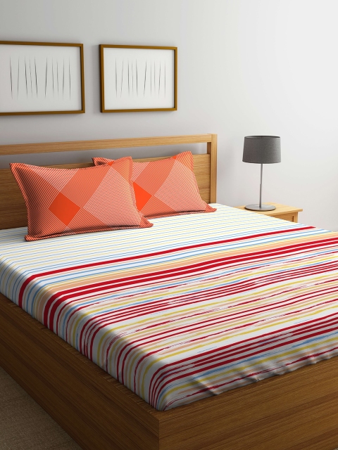 

Portico New York Orange & Navy Blue Solid Flat 144 TC Cotton 1 Extra Large Bedsheet with 2 Pillow Covers