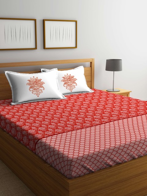 

Portico New York Red & Cream-Coloured Solid Flat 144 TC Cotton 1 Extra Large Bedsheet with 2 Pillow Covers