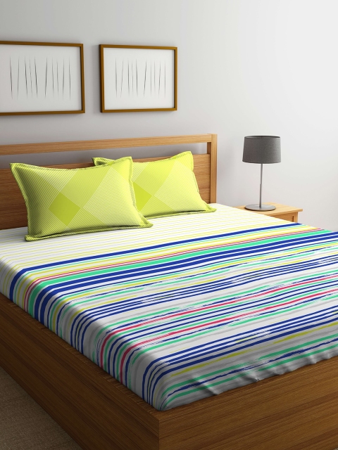 

Portico New York Green & Navy Blue Solid Flat 144 TC Cotton 1 Extra Large Bedsheet with 2 Pillow Covers