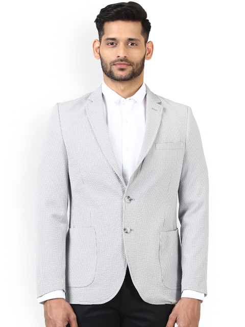 

ColorPlus Men Grey Woven Design Single-Breasted Blazer