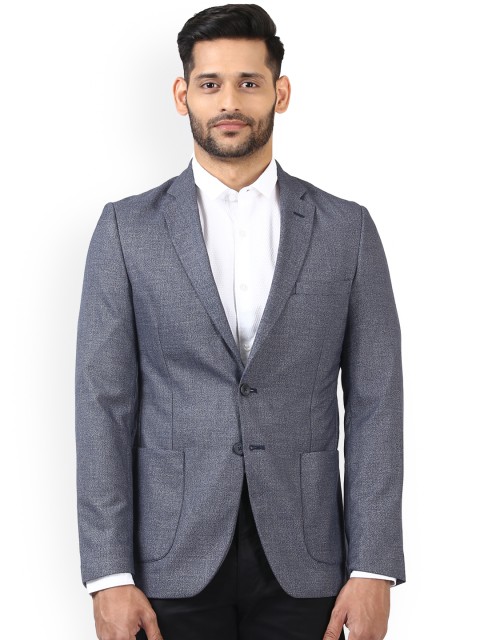 

ColorPlus Men Navy Blue Woven Design Single-Breasted Blazer