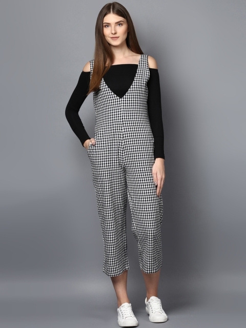 

STREET 9 White & Black Checked Basic Jumpsuit