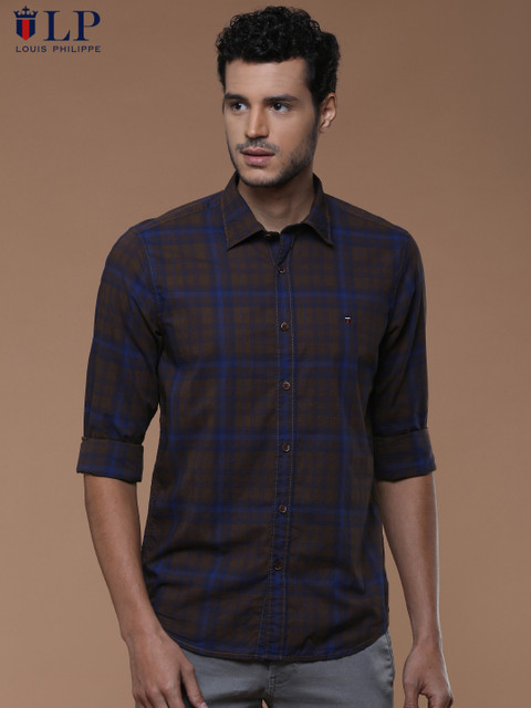 

Louis Philippe Sport Men Brown & Blue Super Slim Fit Checked Casual Shirt