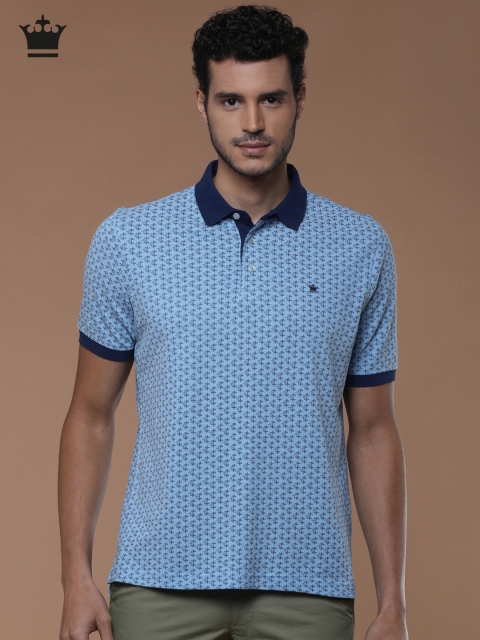 

Louis Philippe Men Blue Printed Polo Collar Pure Cotton T-shirt