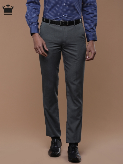 

Louis Philippe Men Blue & Grey Slim Fit Self Design Formal Trousers