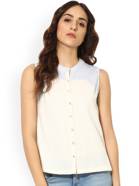

Soie Women Off-White Colourblocked Styled Back Top
