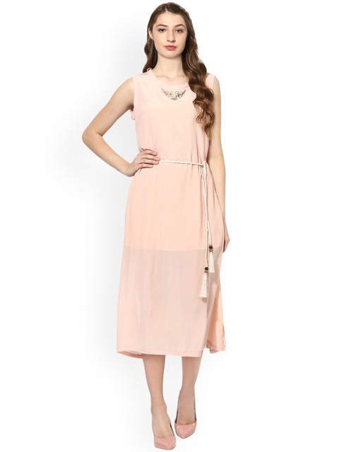 

Soie Women Peach-Coloured Solid Empire Dress