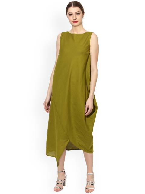 

Soie Women Green Solid Midi Dress