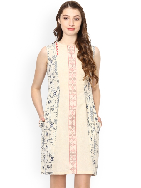 

Soie Women Beige Printed Sheath Dress