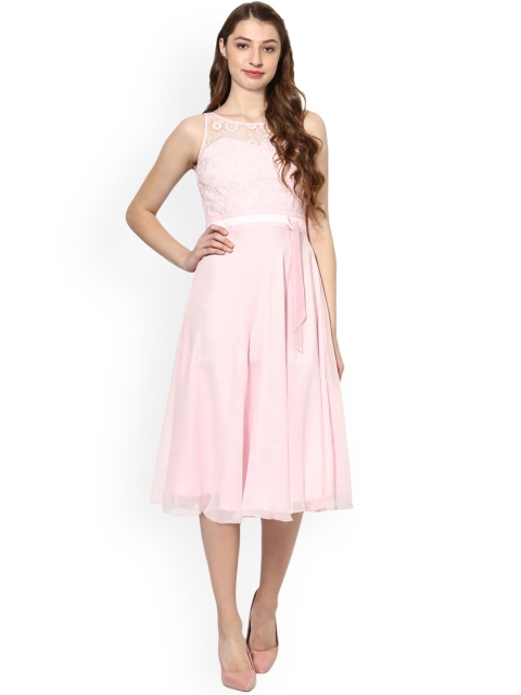 

Soie Women Pink Solid Fit and Flare Dress