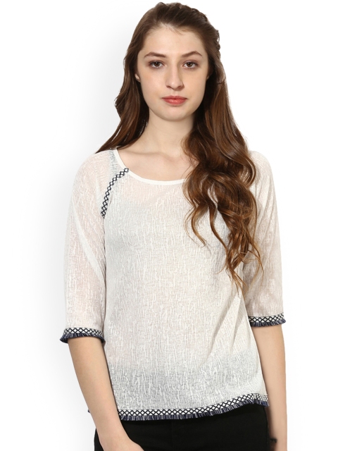 

Soie Women Off-White Self Design Top
