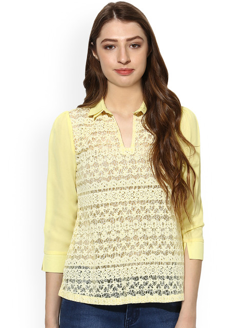 

Soie Women Yellow Self Design Top
