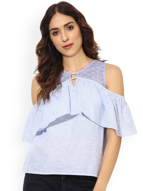 

Soie Women Blue Striped Linen Top