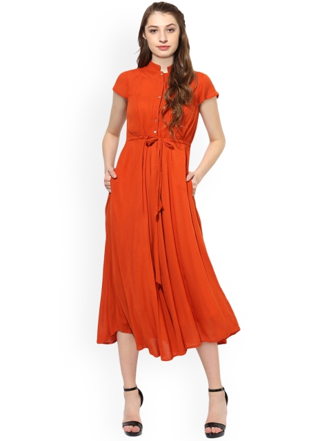 

Soie Women Orange Solid Empire Dress