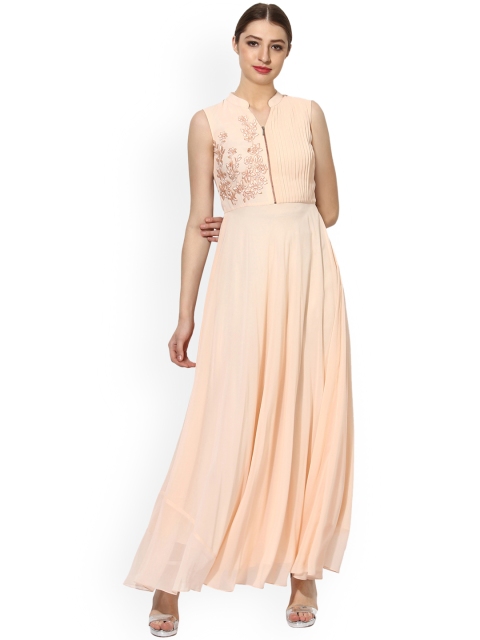 

Soie Women Peach-Coloured Solid Maxi Dress