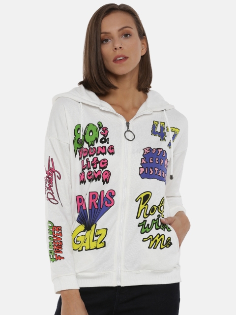 

Splash Women White Printed Hooded Sweatshirt, Na