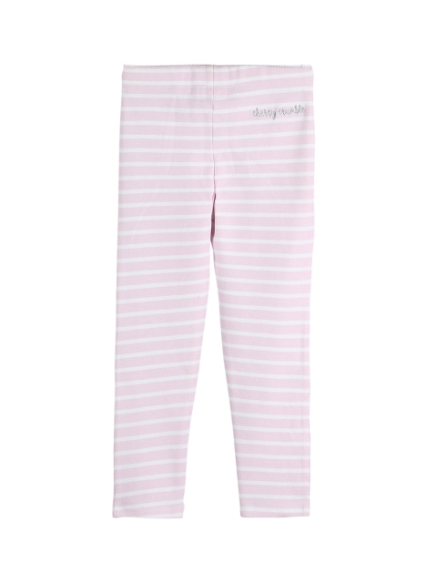

Cherry Crumble Girls White and Pink Striped Leggings