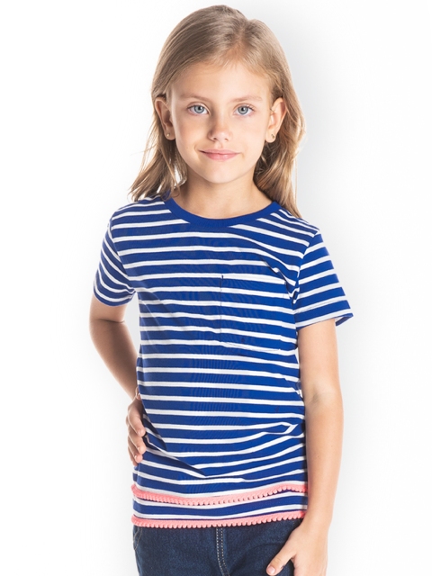 

Cherry Crumble Girls Blue Striped Round Neck T-shirt