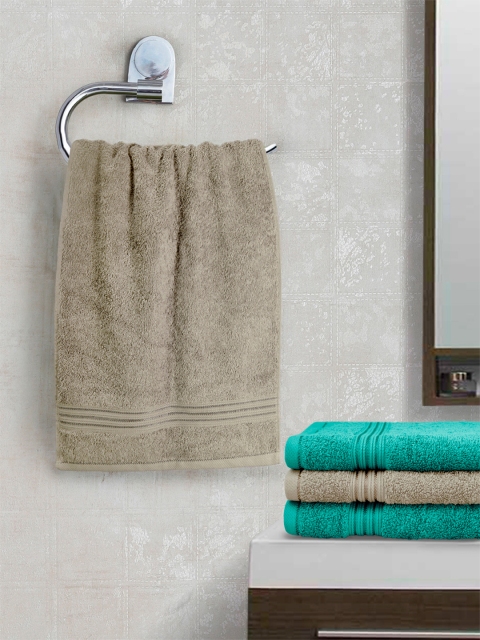 

swiss republic Brown and Green Set Of 4 600 GSM Hand Towels